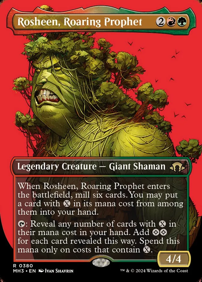 2024 Modern Horizons 3 Rosheen, Roaring Prophet [Borderless Foil] rare #380 rare card image