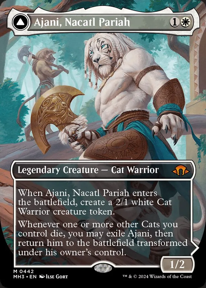 2024 Modern Horizons 3 Ajani, Nacatl Pariah // Ajani, Nacatl Avenger [Borderless Foil] mythic #442 mythic card image