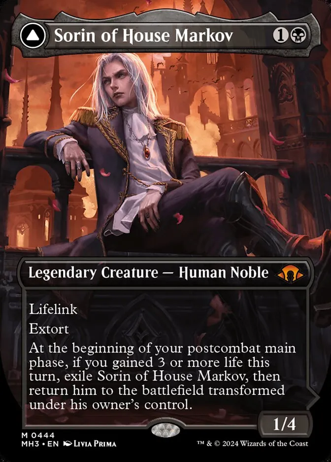 2024 Modern Horizons 3 Sorin of House Markov // Sorin, Ravenous Neonate [Borderless Foil] mythic #444 mythic card image