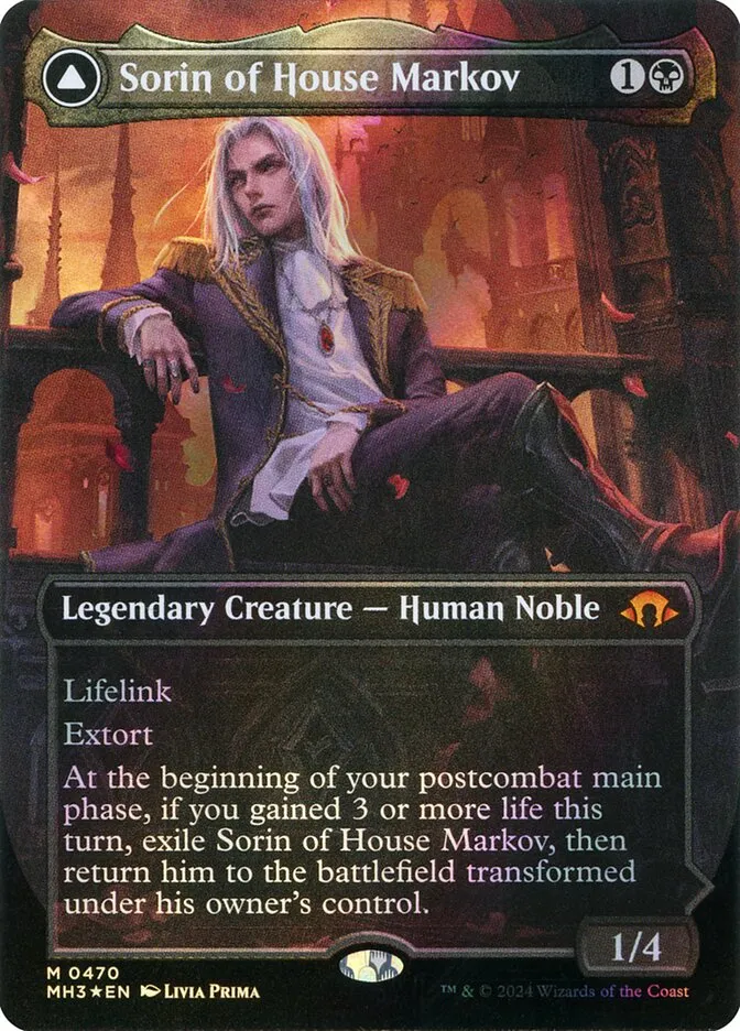2024 Modern Horizons 3 Sorin of House Markov // Sorin, Ravenous Neonate [Borderless Texture Foil] mythic #470 mythic card image