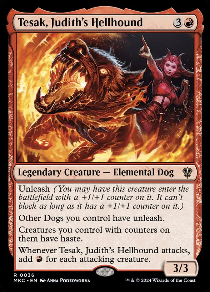 2024 Murders at Karlov Manor Commander Tesak, Judith's Hellhound rare #36 rare card image