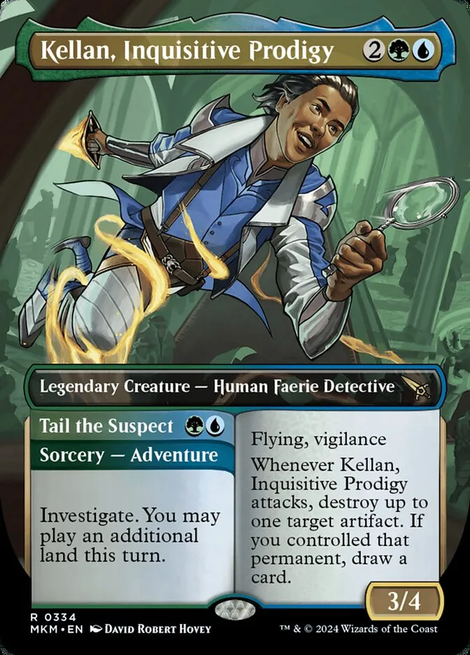 2024 Murders at Karlov Manor Kellan, Inquisitive Prodigy // Tail the Suspect [Borderless] rare #334 rare card image