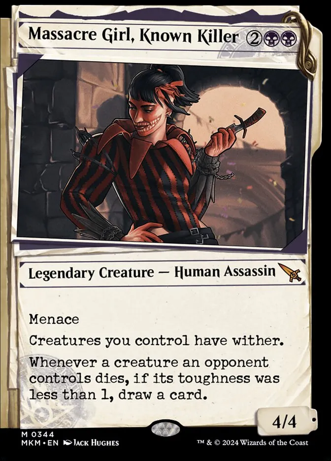 2024 Murders at Karlov Manor Massacre Girl, Known Killer [Showcase] mythic #344 mythic card image