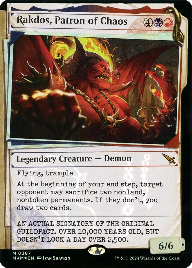 2024 Murders at Karlov Manor Rakdos, Patron of Chaos #387 mythic card image