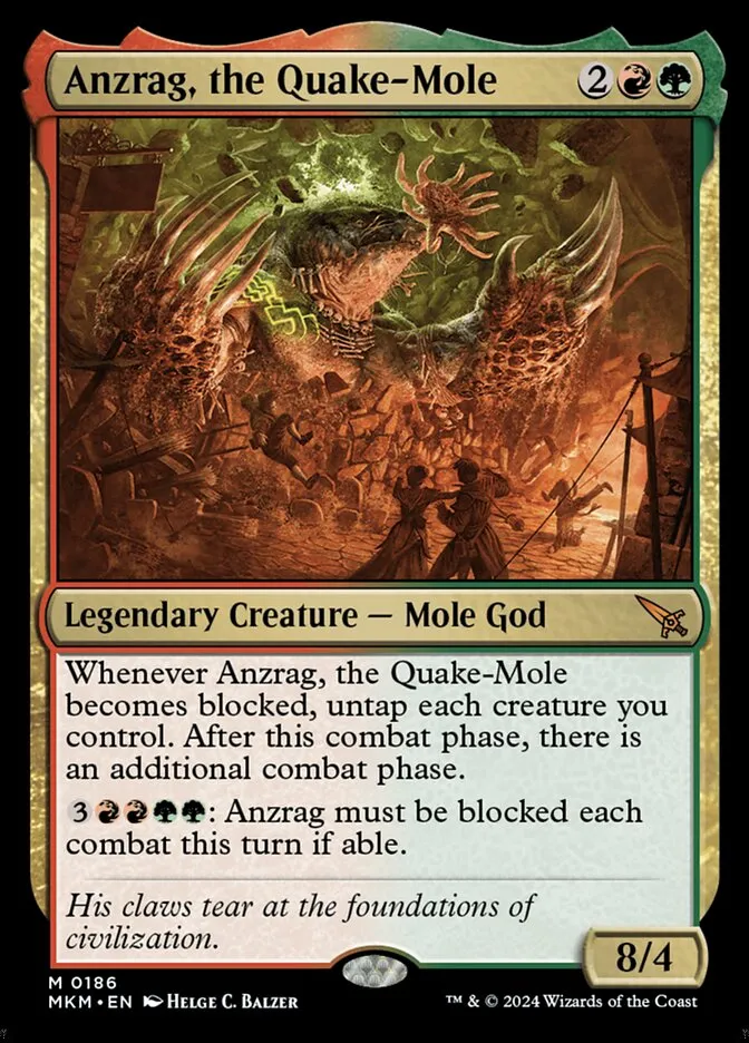 2024 Murders at Karlov Manor Anzrag, the Quake-Mole [Prerelease] mythic #186 mythic card image