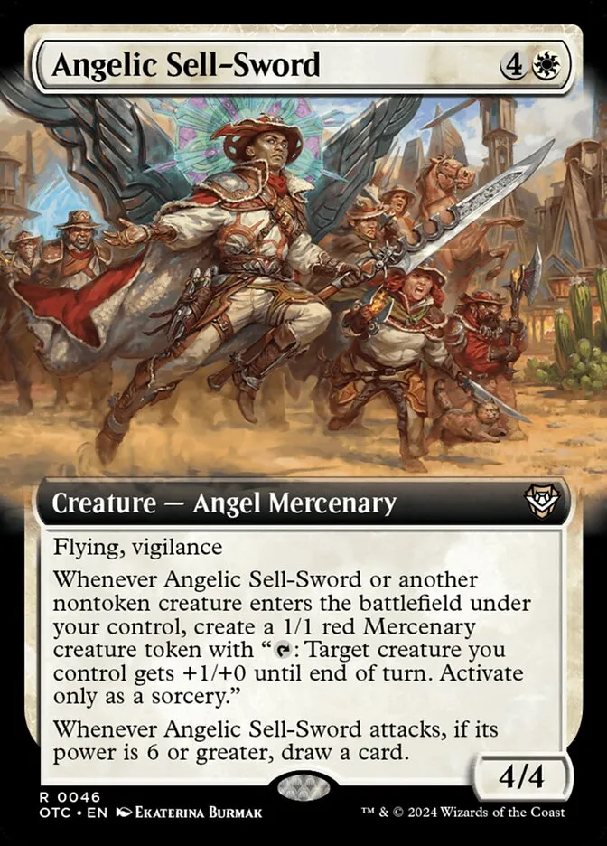 2024 Outlaws of Thunder Junction Commander Angelic Sell-Sword rare #46 rare card image