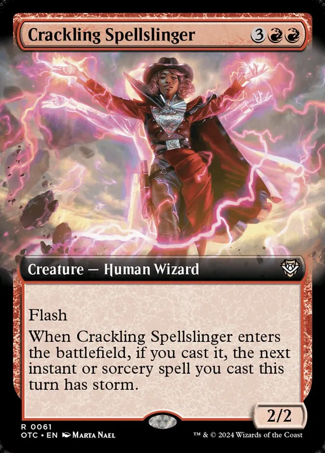 2024 Outlaws of Thunder Junction Commander Crackling Spellslinger rare #61 rare card image