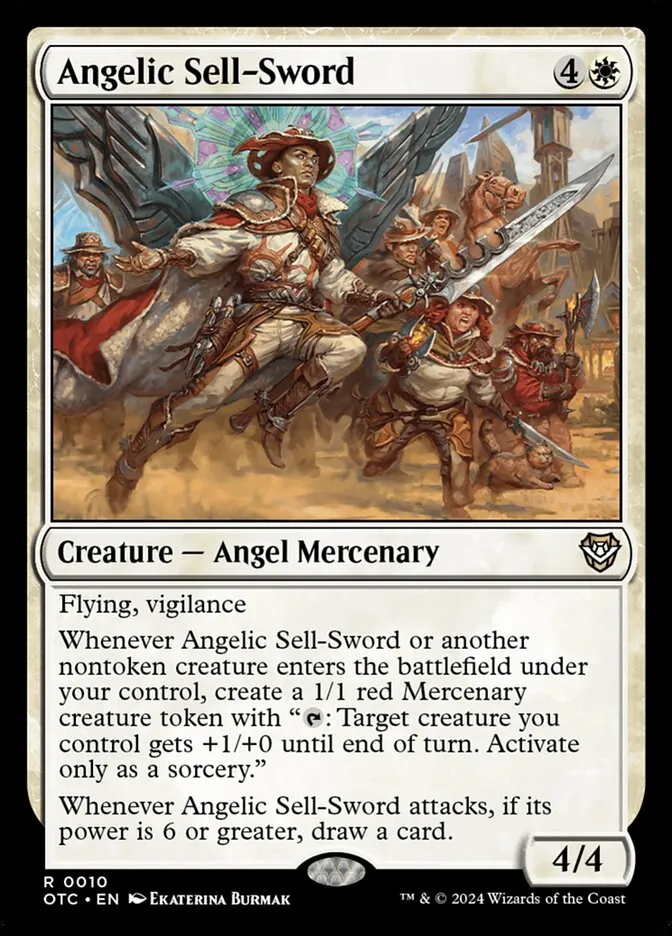 2024 Outlaws of Thunder Junction Commander Angelic Sell-Sword rare #10 rare card image
