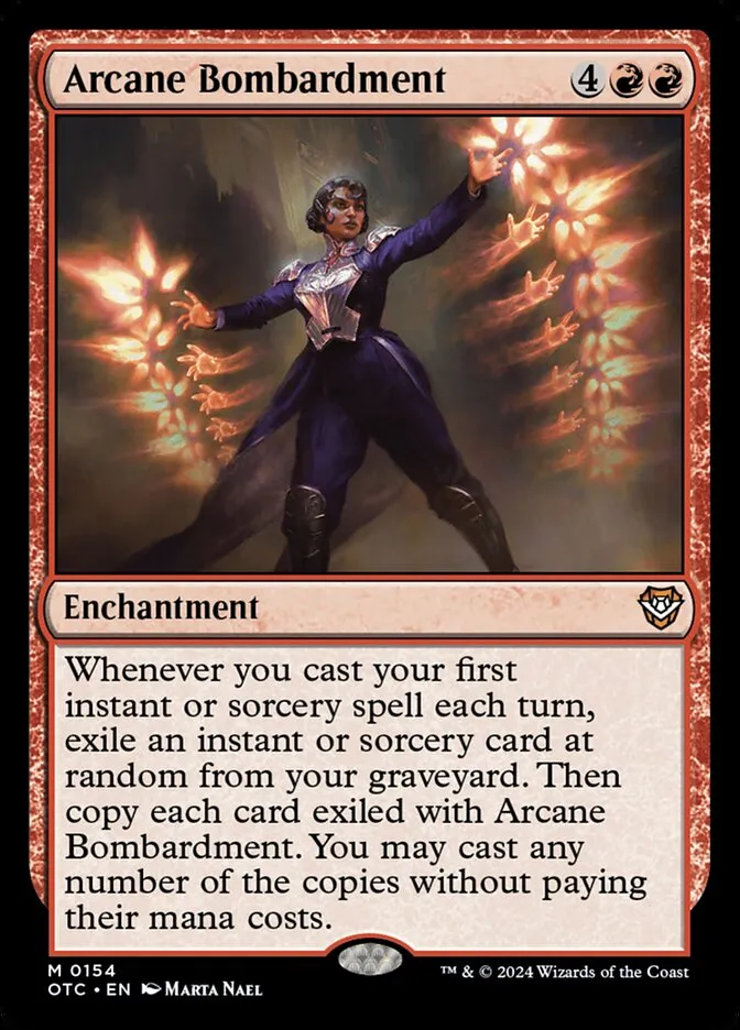 2024 Outlaws of Thunder Junction Commander Arcane Bombardment #154 mythic card image