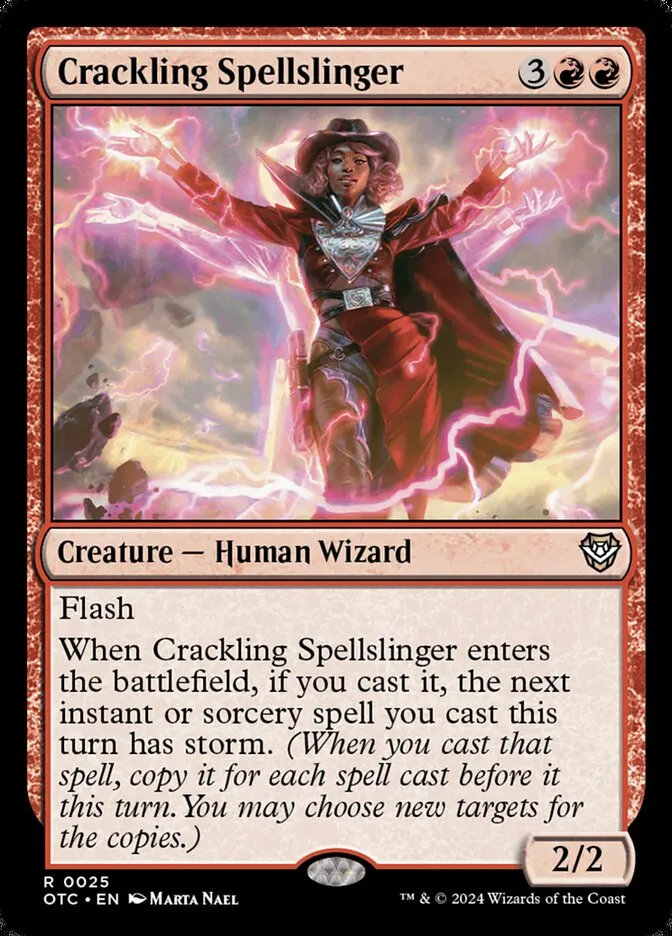 2024 Outlaws of Thunder Junction Commander Crackling Spellslinger rare #25 rare card image
