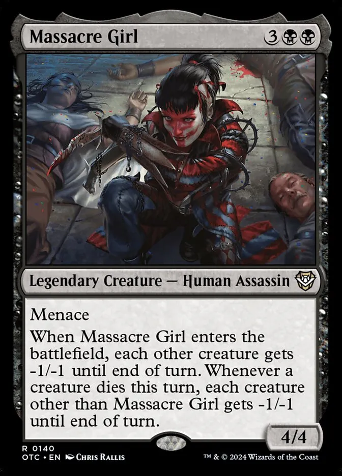2024 Outlaws of Thunder Junction Commander Massacre Girl #140 rare card image