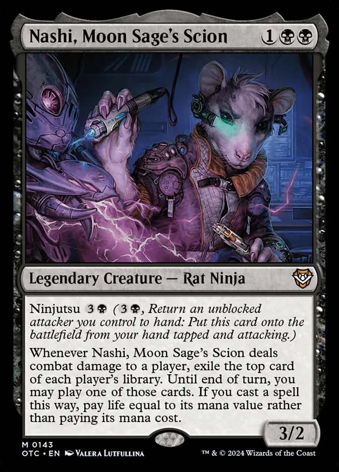 2024 Outlaws of Thunder Junction Commander Nashi, Moon Sage's Scion #143 mythic card image