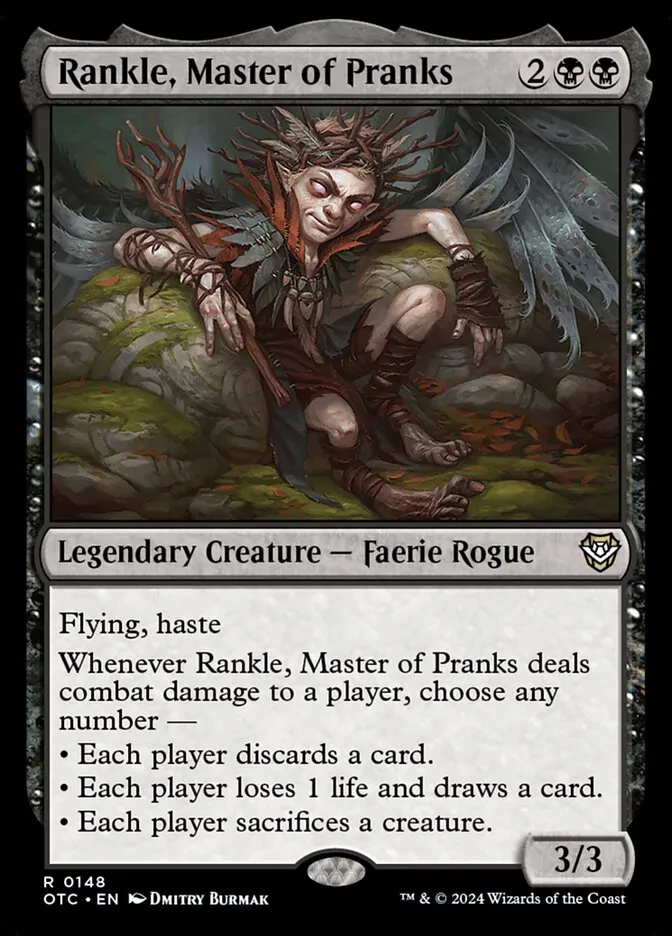 2024 Outlaws of Thunder Junction Commander Rankle, Master of Pranks #148 rare card image