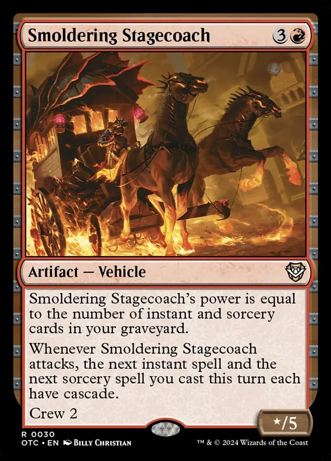 2024 Outlaws of Thunder Junction Commander Smoldering Stagecoach rare #30 rare card image