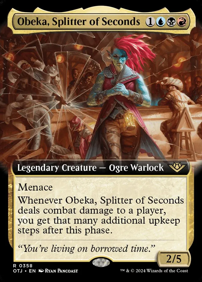 2024 Outlaws of Thunder Junction Obeka, Splitter of Seconds #358 rare card image