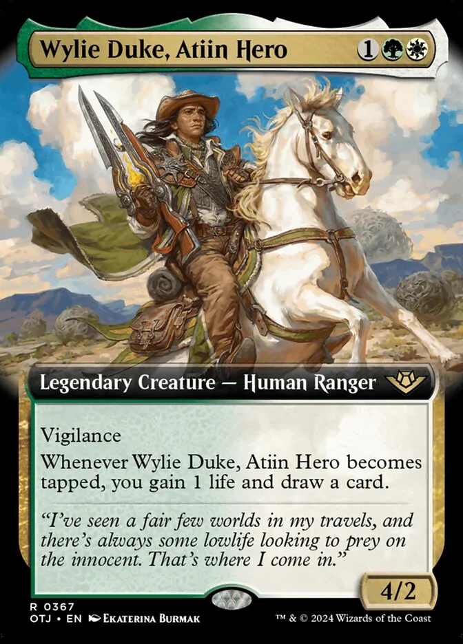 2024 Outlaws of Thunder Junction Wylie Duke, Atiin Hero #367 rare card image