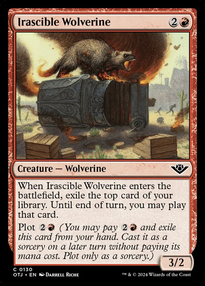 2024 Outlaws of Thunder Junction Irascible Wolverine #130 common card image