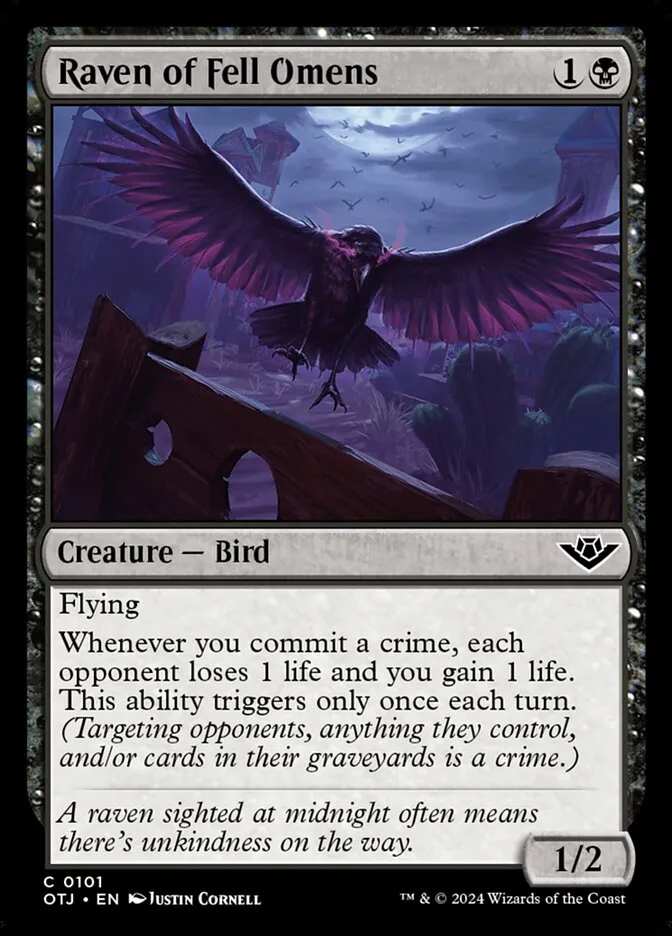 2024 Outlaws of Thunder Junction Raven of Fell Omens common #101 common card image
