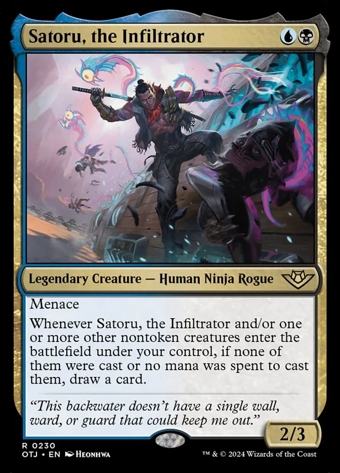 2024 Outlaws of Thunder Junction Satoru, the Infiltrator #230 rare card image