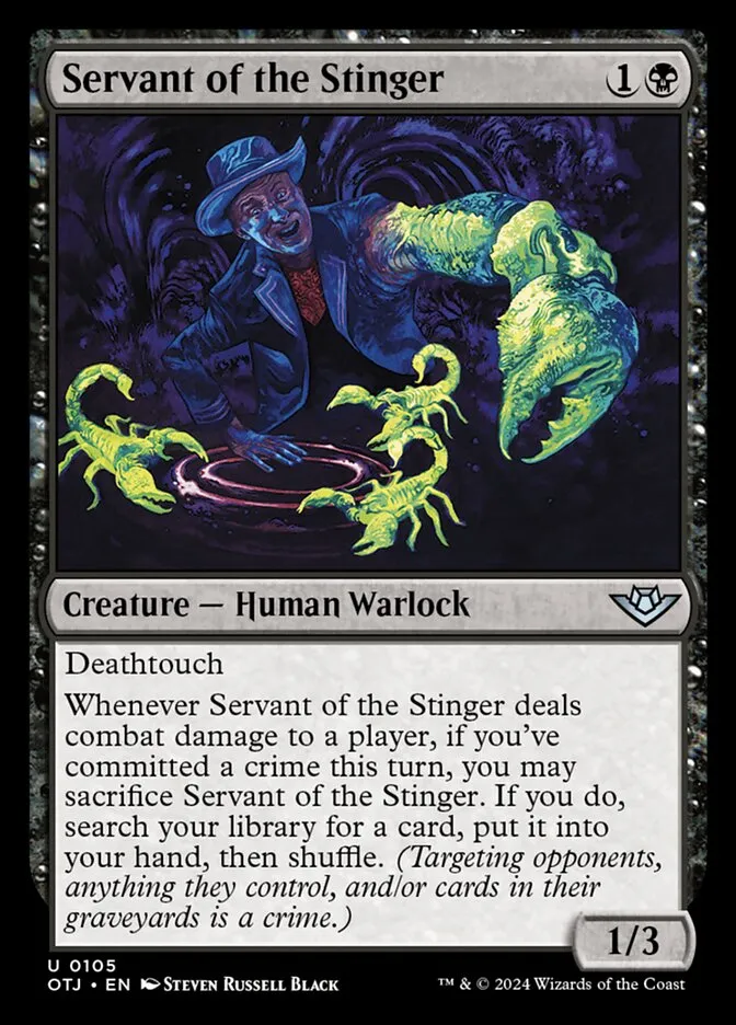 2024 Outlaws of Thunder Junction Servant of the Stinger #105 uncommon card image