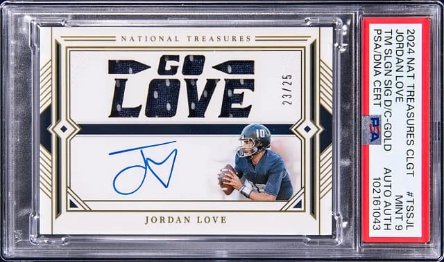 2024 National Treasures Jordan Love Collegiate Team Slogan Signatures Die-Cut Gold #TSSJL card image