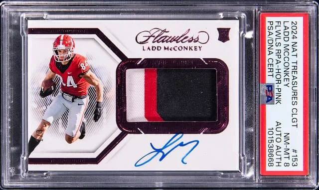 2024 National Treasures Ladd McConkey Collegiate Flawless Patch Autograph (RPA) Horizontal Pink #153 card image