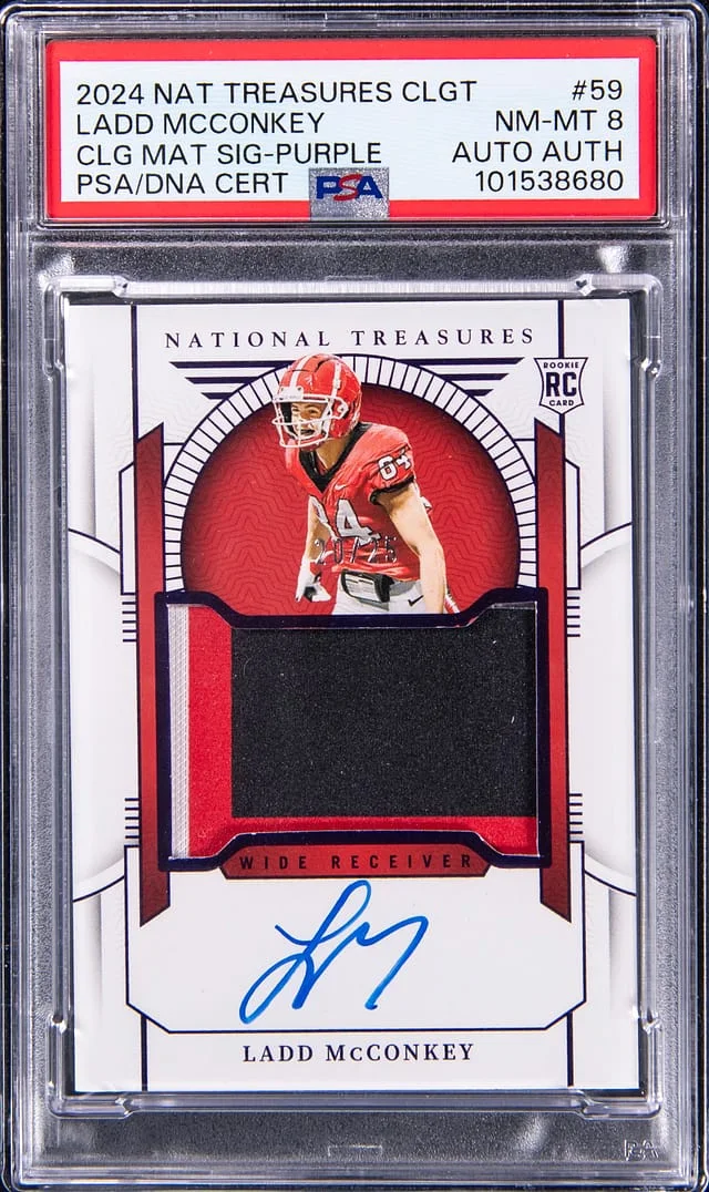 2024 National Treasures Ladd McConkey Collegiate College Materials Signature-Purple #59 card image