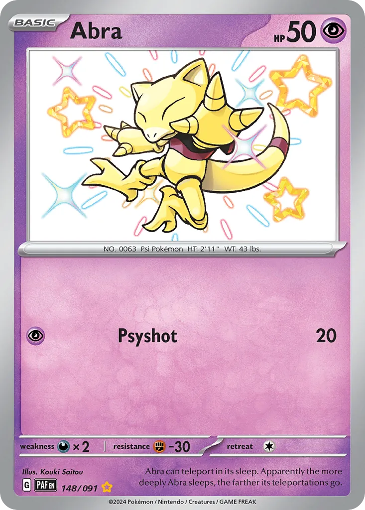 2024 Paldean Fates Abra #148/91 Shiny Rare card image