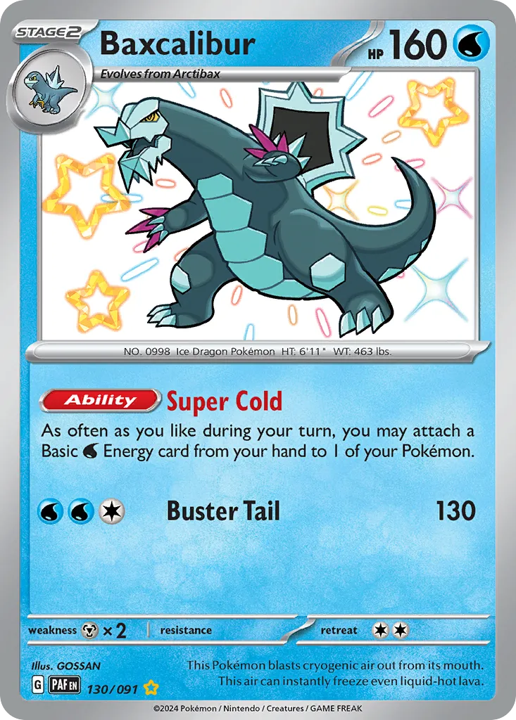 2024 Paldean Fates Baxcalibur #130/91 Shiny Rare card image