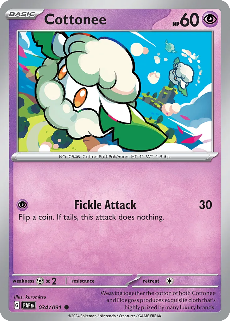 2024 Paldean Fates Cottonee #34/91 Common card image