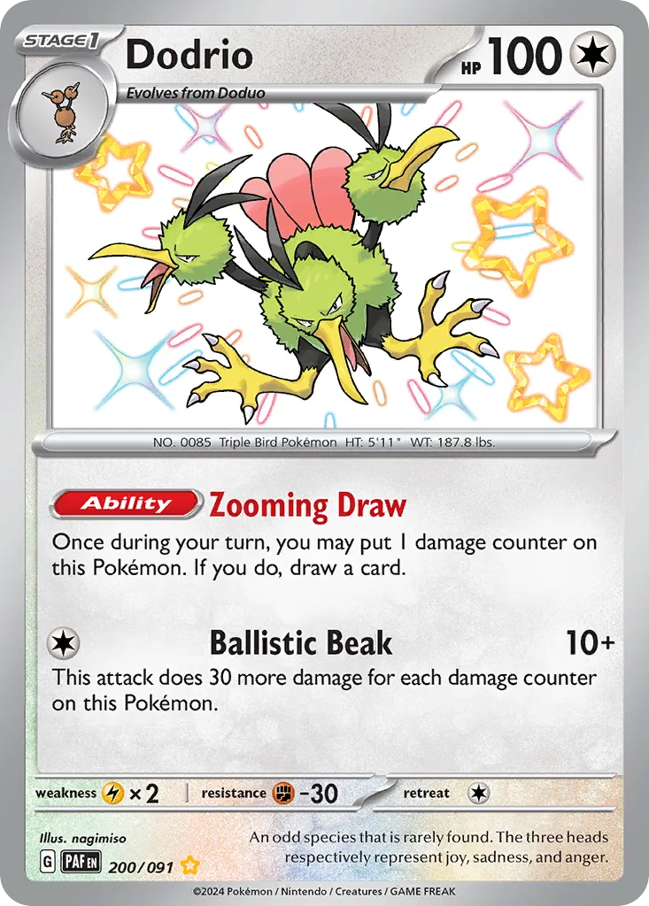 2024 Paldean Fates Dodrio #200/91 Shiny Rare card image