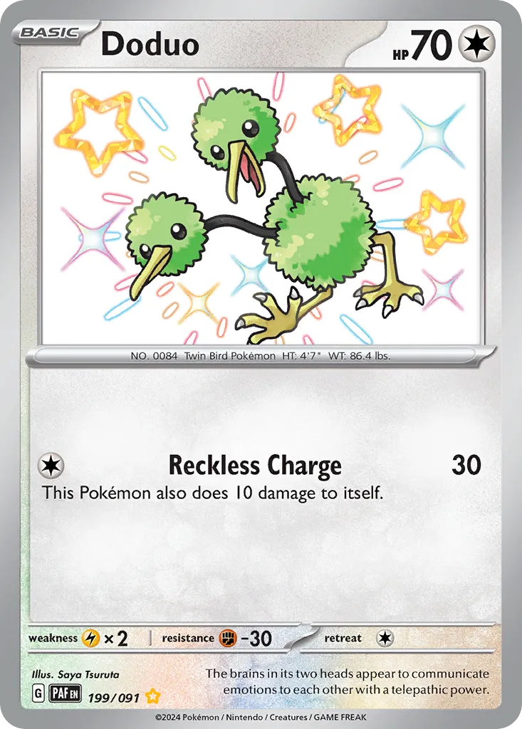 2024 Paldean Fates Doduo #199/91 Shiny Rare card image