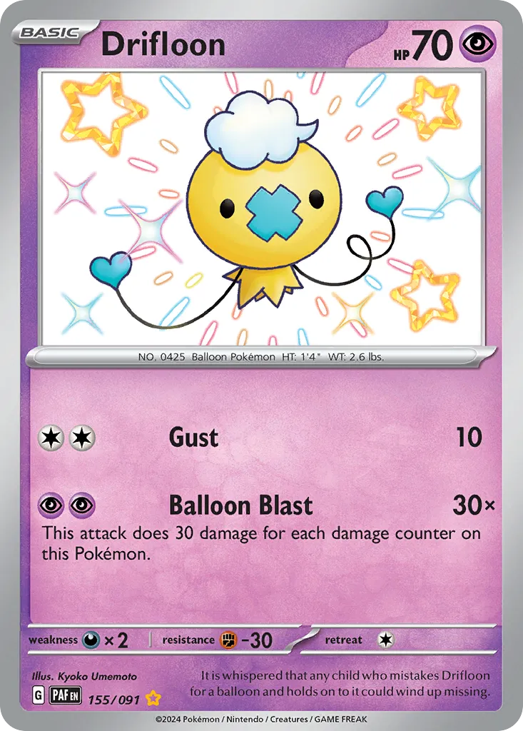 2024 Paldean Fates Drifloon #155/91 Shiny Rare card image