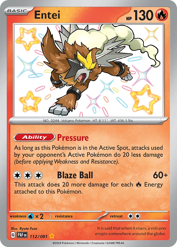 2024 Paldean Fates Entei #112/91 Shiny Rare card image