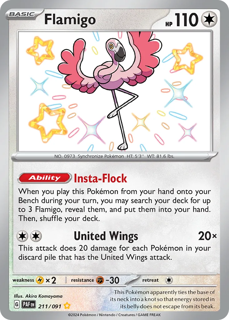 2024 Paldean Fates Flamigo #211/91 Shiny Rare card image