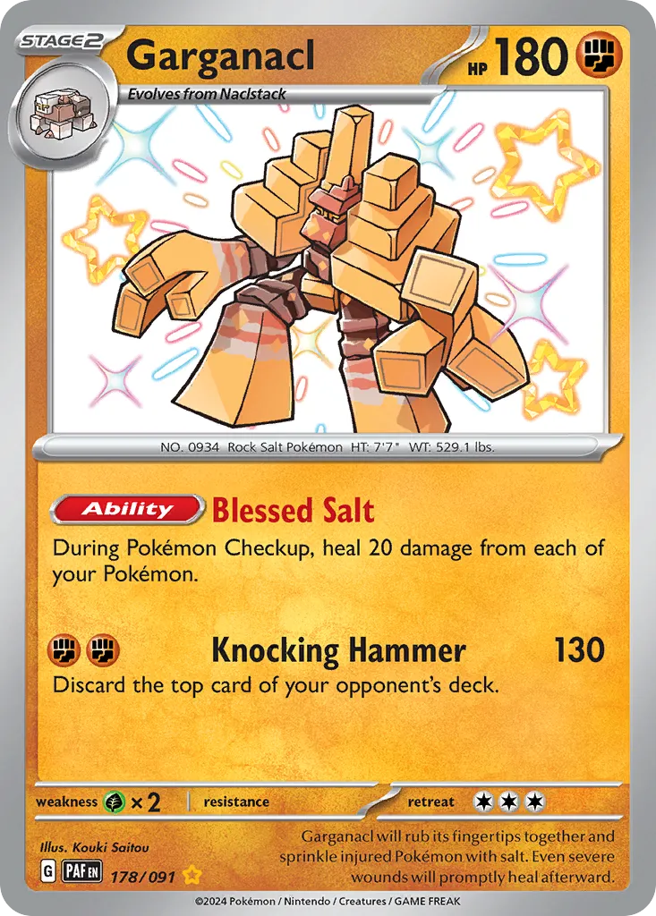2024 Paldean Fates Garganacl #178/91 Shiny Rare card image