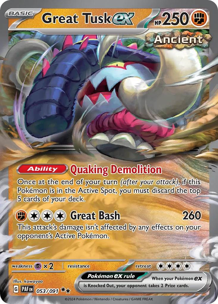 2024 Paldean Fates Great Tusk ex #53/91 Double Rare card image