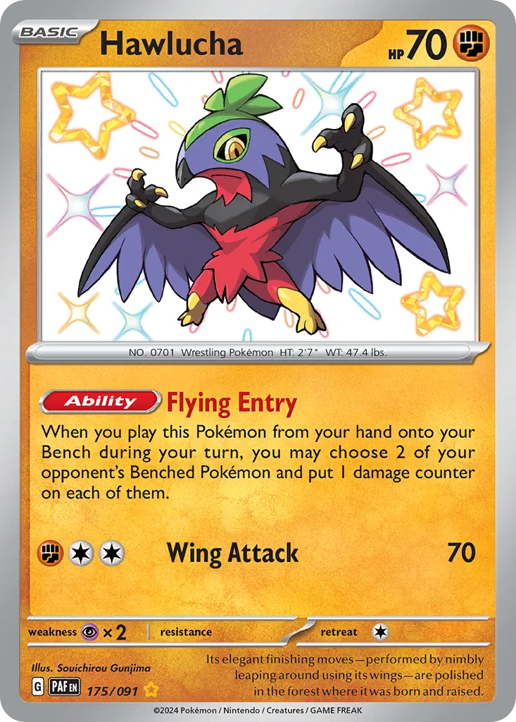 2024 Paldean Fates Hawlucha #175/91 Shiny Rare card image