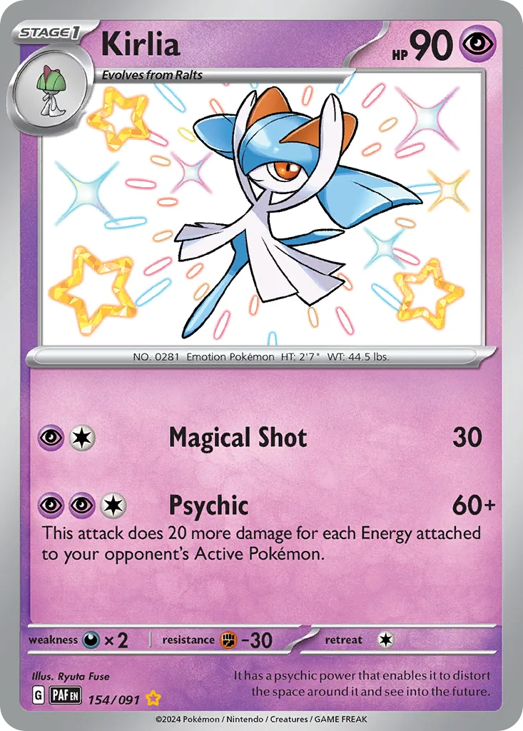 2024 Paldean Fates Kirlia #154/91 Shiny Rare card image