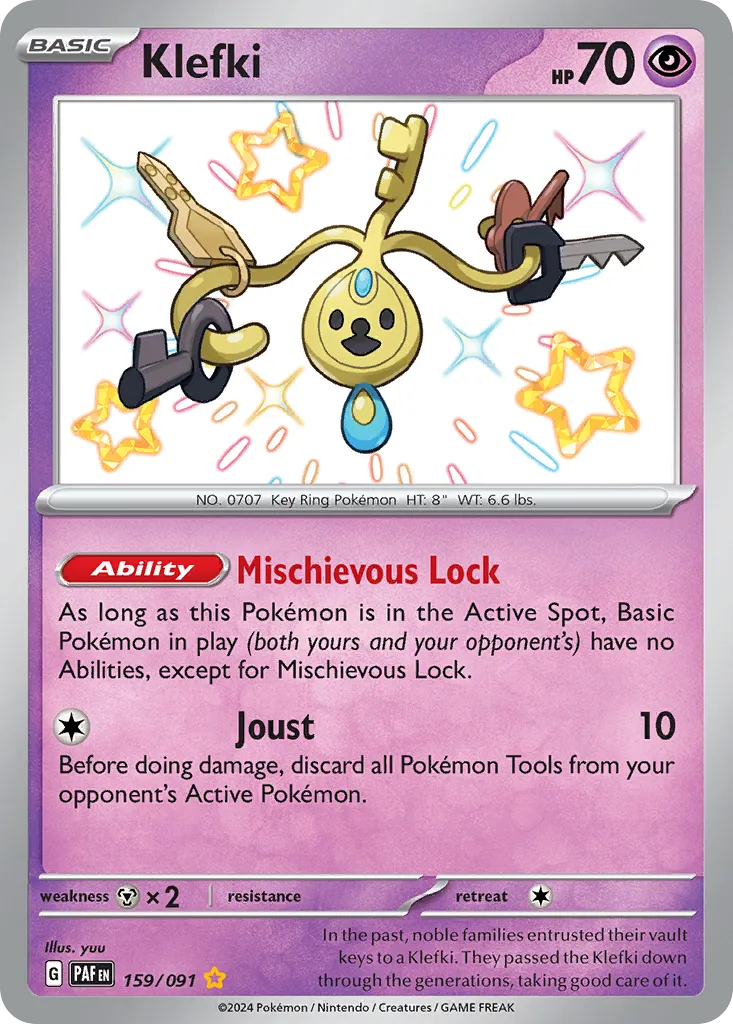 2024 Paldean Fates Klefki #159/91 Shiny Rare card image