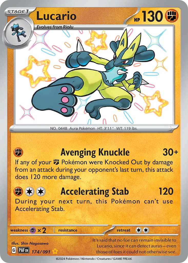 2024 Paldean Fates Lucario #174/91 Shiny Rare card image