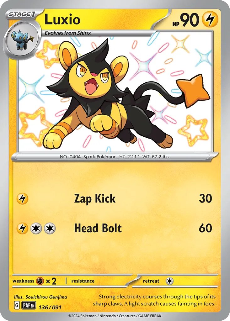 2024 Paldean Fates Luxio #136/91 Shiny Rare card image
