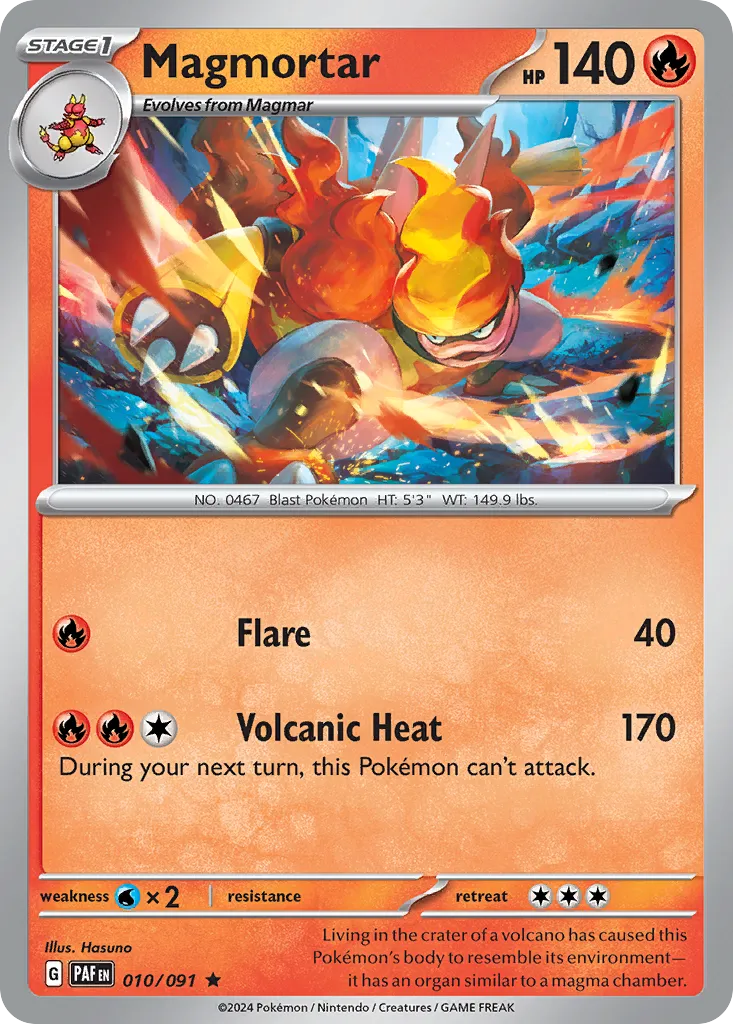 2024 Paldean Fates Magmortar Rare #10/91 Rare card image