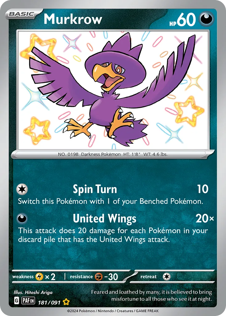 2024 Paldean Fates Murkrow #181/91 Shiny Rare card image