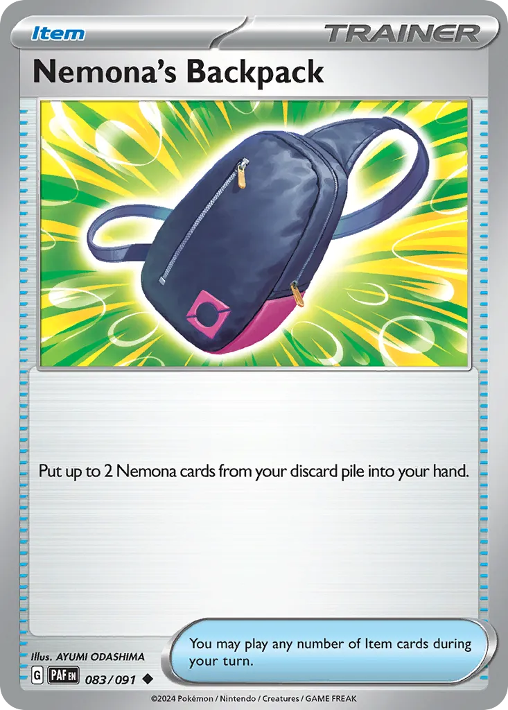 2024 Paldean Fates Nemona's Backpack #83/91 Uncommon card image