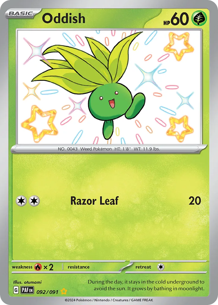 2024 Paldean Fates Oddish #92/91 Shiny Rare card image