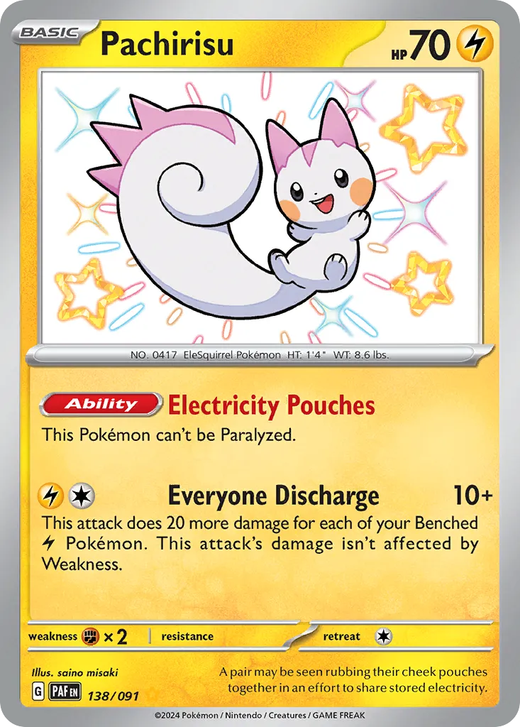 2024 Paldean Fates Pachirisu #138/91 Shiny Rare card image