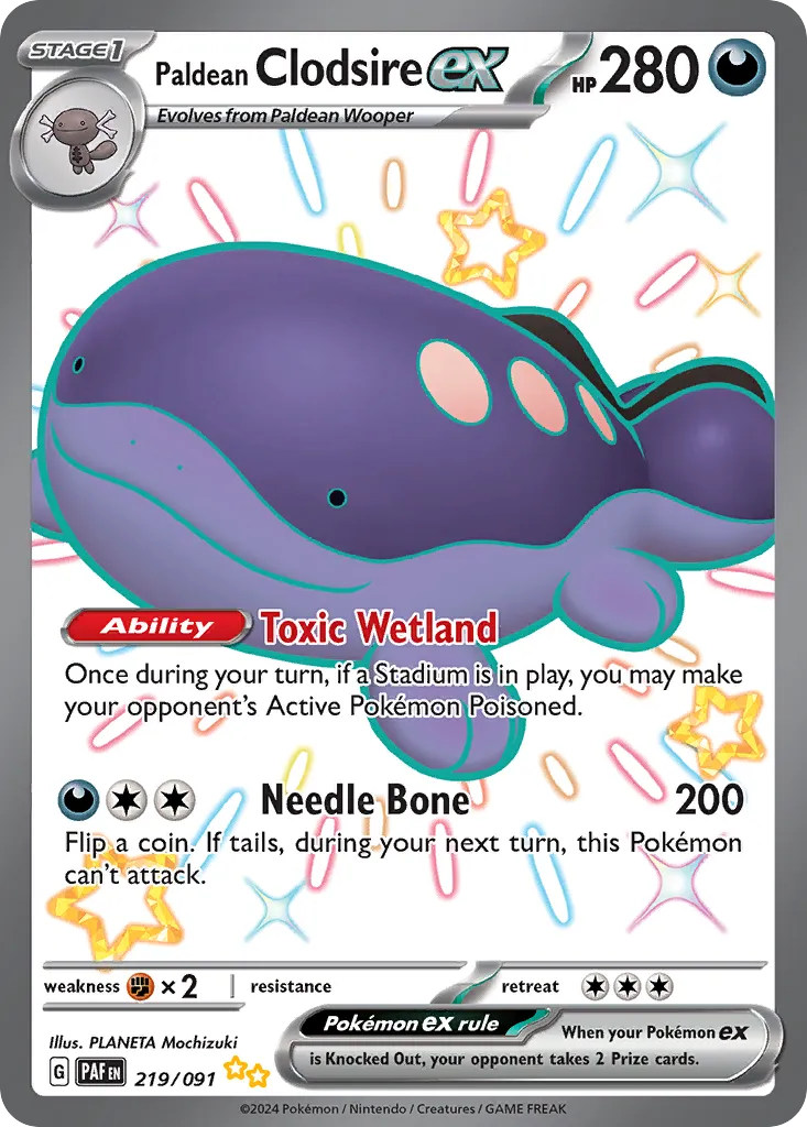 2024 Paldean Fates Paldean Clodsire ex #219/91 Shiny Ultra Rare card image