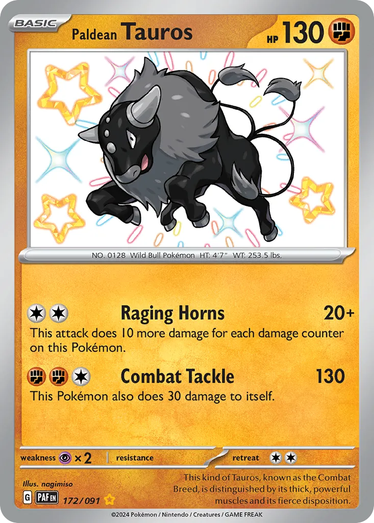 2024 Paldean Fates Paldean Tauros #111/91 Shiny Rare card image