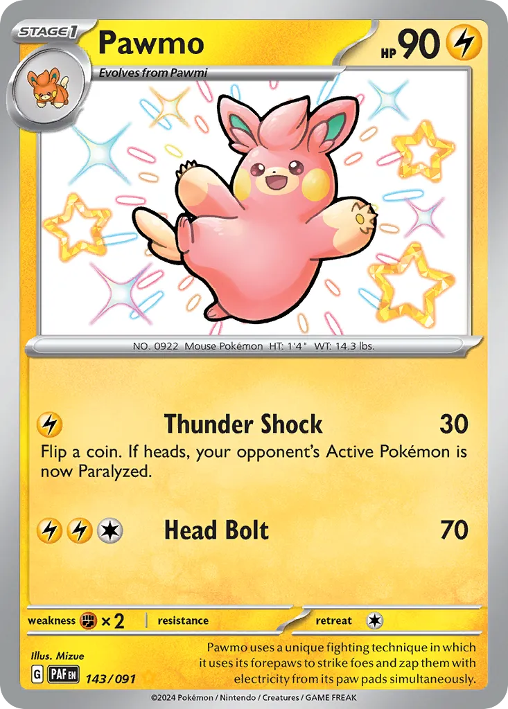 2024 Paldean Fates Pawmo #143/91 Shiny Rare card image